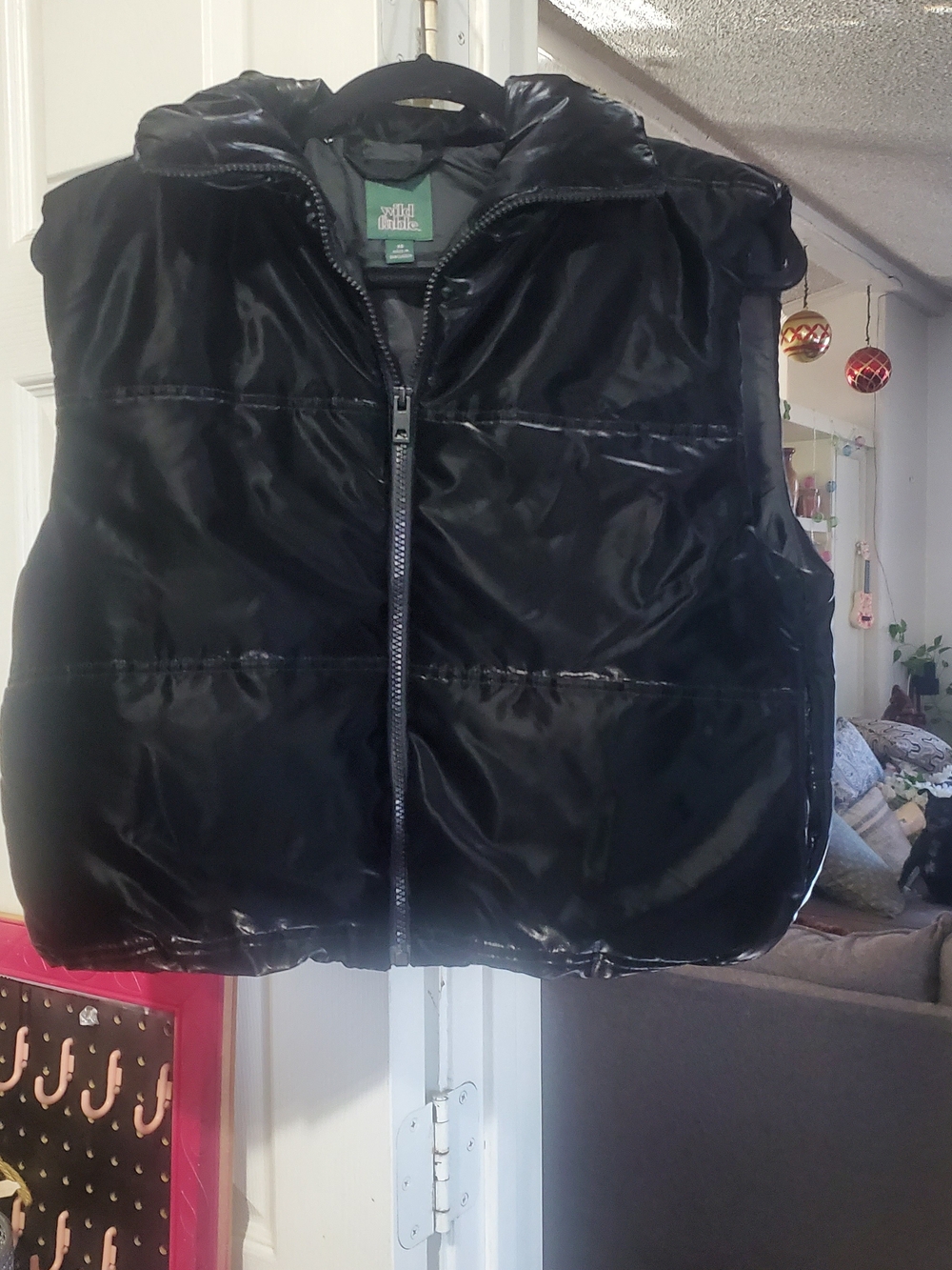 wild fable Black Shiny Puffer Vest with Hood